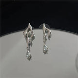 Y2k Liquid Metal Geometric Irregular Zircon Earrings for Women Asymmetrical Earrings Jewelry Gifts