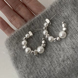 Exquisite C Shape Earrings Irregular Silver Color Beaded & Pearl Semicircular Dangle Earrings for Women Party Fashion Jewelry