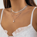 3pcs/set Punk Silver Color Copper Bead Flat Snake Chain Necklace for Women Vintage Star Pendant Necklace Set