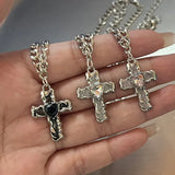 Stainless Steel Chain Black Cross Necklace For Women Men Vintage Punk Simple Geometric Pendant Necklace Choker Jewelry