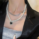 New Vintage Link Chain Heart Pendant Necklace Female Women's Fashion Pearl Necklace for Woman Jewelry Gift