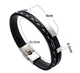 Trendy Men Leatherwear Weave Bracelet Leisure Color Contrast Stainless Steel Bangle