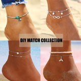 11PCS Multilayers Bohemian Starfish Infinity Heart Chain Anklets Set Women Teens Summer Beach DIY Bracelet on Leg Ankle Jewelry