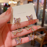 925 Silver Needle Purple Butterfly Long Tassel Earrings For Women Jewelry Trending Korean Fashion Luxury Crystal Earrings