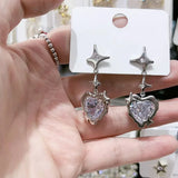 Y2K Gothic Black Liquid Heart Cross Star Pendant Earrings New Red Zircon Love Dangle Earring Irregular Aesthetic Jewelry