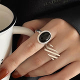 Fashion Geometric Black Stone Rings for Women Girl Korean Simple Adjustable Couple Jewelry 