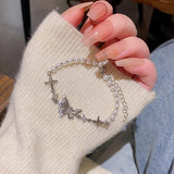 Korean Exquisite Zircon Butterfly Bracelet For Women Girls Elegant Sweet Silver Color Pearl Chain Bracelet Jewelry Wedding Gift