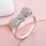 Trendy Women's Bowknot Simplicity High-grade Crystal Wedding Bride Princess Engagement Ring Size 5 6 7 8 9 10 11