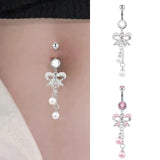 Crystal Barbell Butterfly Bow Pearl Dangle Navel Belly Piercing Jewelry Dangle Navel Ring Rhinestone Body Jewelry