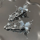 Y2K Irregular Liquid Metal Hairpin Butterfly Zircon Hair Clips Girl Fashion Silver Bang Clip For Women Hair Accessories