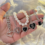 New Vintage Link Chain Heart Pendant Necklace Female Women's Fashion Pearl Necklace for Woman Jewelry Gift