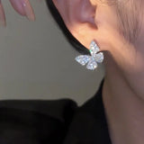 New Fashion Trend Unique Design Elegant Exquisite Light Luxury Zircon Butterfly Earrings Female Jewelry Party Gift Wholesale