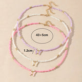 New Candy Color Beads Necklaces For Women Fashion White Pink Purple Beaded Strand Necklace Butterfly Choker Necklaces Jewelry