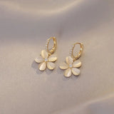 New Luxury White Zircon Flower Drop Earrings for Women Fashion Exquisite Sweet Temperament Girls Jewelry Gift Wholesale