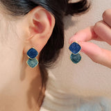 Bohemian Square Blue Zircon Stud Earrings For Women Fashion Enamel Geometric Pendant Earrings Charms Vintage Daily Jewelry Gift