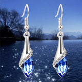 Women Fashion Chic Shiny Water Drop Ear Dangler Trendy Gemstone Crystal Tassel Elegant Bridesmaid Earrings