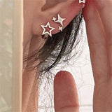 Trend Statement Silver Color Plated Hollow Star Hoop Earring For Women Fashion Vintage Accessories Aesthetic Jewelry Gift