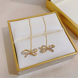 New Sparkling Zircon Bow Earrings Long Fringe Jewelry Women Fashion Wedding High Jewelry Party Gifts