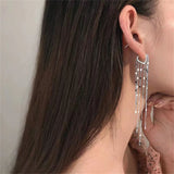 Simple Fashion Long Metal Shiny Tassel Drop Earrings Korean Temperament Golden Silver Color Elegant Women Earrings Jewelry Sets