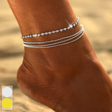 2-4 Layers Shiny Silver Color Metal Crystal Rhinestone Paved Thin Chain Anklet Set for Women Simple Gold Color Anklets Jewelry