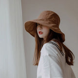 12cm Wide Brim Bucket Hat Women  Outdoor Summer Foldable Big Brim Sun Hats Large 100% Cotton Panama Bob