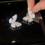 New Fashion Trend Unique Design Elegant Exquisite Light Luxury Zircon Butterfly Earrings Female Jewelry Party Gift Wholesale