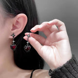 Y2K Gothic Black Liquid Heart Cross Star Pendant Earrings New Red Zircon Love Dangle Earring Irregular Aesthetic Jewelry