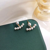 2 In 1 Simulated Pearl Beads Stud Earrings for Women Bow Shaped Gold Color Metal Ear Decoration Korean New Girls Party Gifts