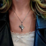 Korean Trend Metal Cross Star Pendant Necklace Exquisite Peach Love Heart Rhinestone Charms Necklace for Women Lady Gift Jewelry