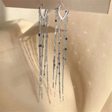 Simple Fashion Long Metal Shiny Tassel Drop Earrings Korean Temperament Golden Silver Color Elegant Women Earrings Jewelry Sets