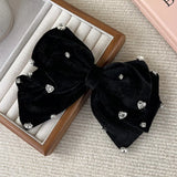 Luxury Bow Love Rhinestone Hairpins Fashion Black Velvet Large HairClips for Women Girls Sweet Temperament Barrettes Headdress