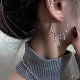 Punk Gothic Silver Color Lava Drop Shape Irregular Big Hoop Earrings for Women Fashion Korean Liquid Metal Jewelry