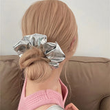 New Silver Leather Large Intestine Hair Band Y2k Punk Personality Scrunchies Headwear High Ponytail Hair Band Hair Accessories