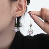 Laser Stone Pink Love Heart Pendant Star Butterfly Long Tassel Drop Earrings Women Cool Girl Y2K Jewelry NEW INS