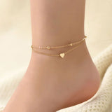 Women Summer Round Bead Chain Love Anklet Simplicity Temperament Double-deck Holidays  Ankle Bracelet