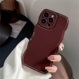 Fashion Cute Wine Red Wave Frame Shockproof Phone Case For iPhone 15 14 13 12 11 Pro Max Air Bag Soft Back Cover Non-slip Bumper