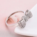 Trendy Women's Bowknot Simplicity High-grade Crystal Wedding Bride Princess Engagement Ring Size 5 6 7 8 9 10 11