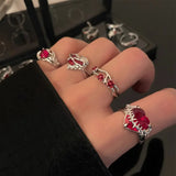 Goth Cross Red Zircon Heart Rings Vintage Hiphop Star Love Crystal Open Ring Y2K Irregular Aesthetic Egirl EMO Halloween Jewelry