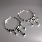 Punk Gothic Silver Color Lava Drop Shape Irregular Big Hoop Earrings for Women Fashion Korean Liquid Metal Jewelry