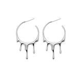 Punk Gothic Silver Color Lava Drop Shape Irregular Big Hoop Earrings for Women Fashion Korean Liquid Metal Jewelry