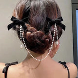 1PC Tassel Elegant Vintage Bow Pearl Chain Hairpins Sweet Hair Decorate Headband Hair Clips For Fashion Hair Accessories