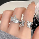 Korea Colorful Stone Oil Drip Rhinestone Trendy Geometry Rings For Women Heart Star Girls Y2k Jewelry Gifts