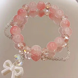 New Fashion Y2K Sweet Cherry Blossom Bracelet For Women Exquisite Elegant Flower Crystal Beaded Bracelet Girl Party Jewelry Gift