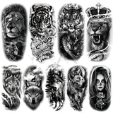 Large Lion Temporary Tattoos For Women Men Tiger Wolf Vampire Forest Flower Crown Compass Fake Tattoo Sticker Arm Body Tatoos