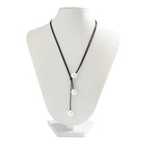 New Fashion Black Color Rope Chain Necklace Women Statement Handmade Imitation Pearl Pendant Adjustable Necklaces Jewelry