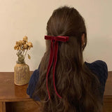 Vintage Red Velvet Bow Hair Clip For Women Girls Korean Long Tassel Ribbon Hairpins Barrettes Headwear Hair Accessories