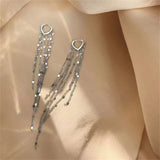 Simple Fashion Long Metal Shiny Tassel Drop Earrings Korean Temperament Golden Silver Color Elegant Women Earrings Jewelry Sets