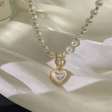 New Korean Elegant Pearl Beads Necklace For Women Ladies Fashion Rhinestone Shell Heart Pendent Necklace Choker Jewelry