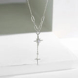 Fashion Six Star Tassel Necklace Women's Cross Pendant Long Chain Party Jewelry Accessories