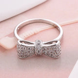 Trendy Women's Bowknot Simplicity High-grade Crystal Wedding Bride Princess Engagement Ring Size 5 6 7 8 9 10 11